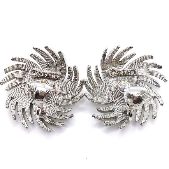 Vintage Sarah Coventry Silver-Tone Swirl Clip-On Earrings With Faux Pearl Center - Picture 6 of 8